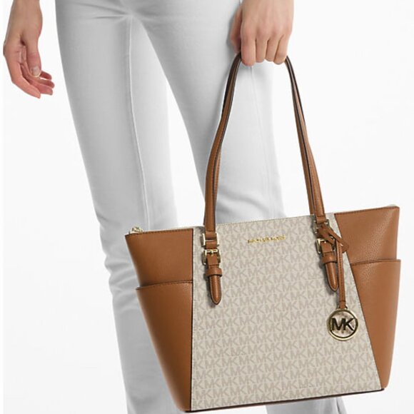 NWT Michael Kors Charlotte Top Zip Tote MK Signature Shoulder Bag  Vanilla - Picture 2 of 16